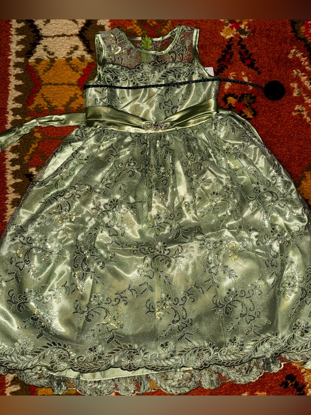 Girls' Sage Green Lace & Satin Occasion Dress
